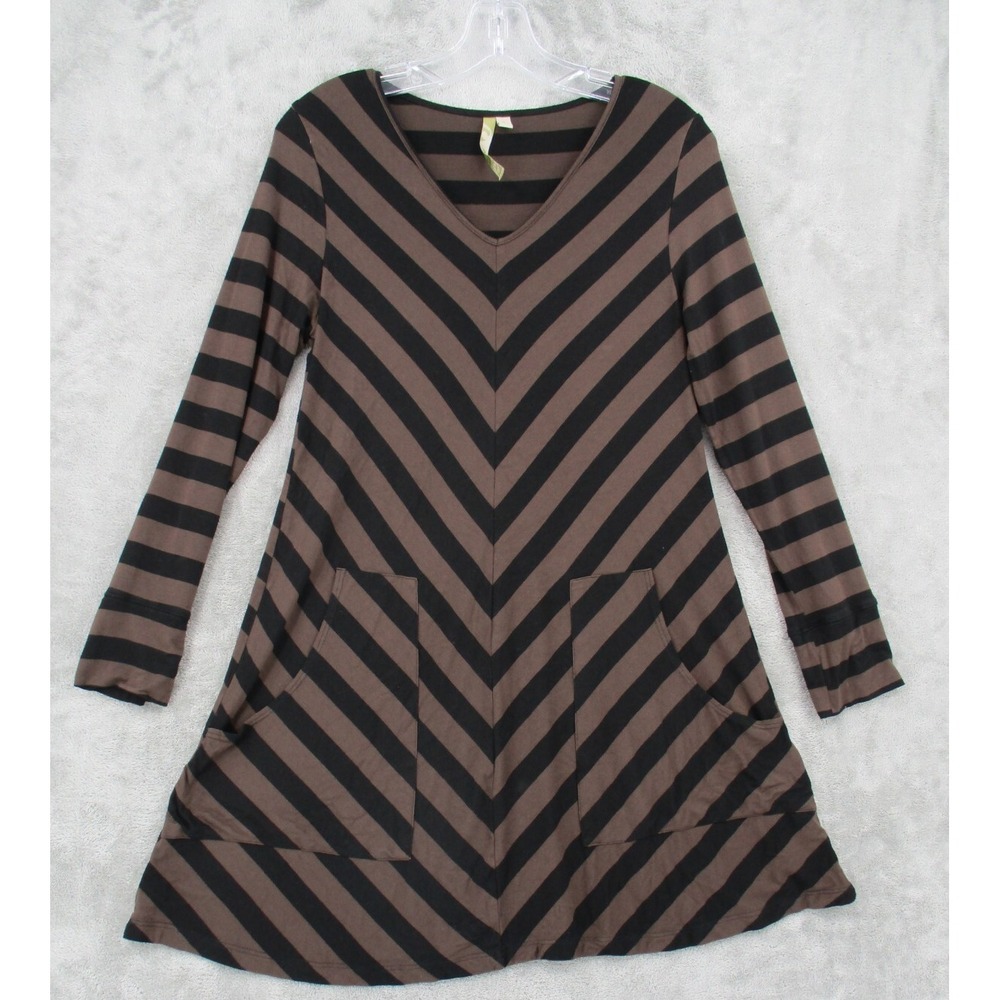 Comfy USA Blouse Womens Size S Lagenlook Boxy Relaxed Pockets Stretch Striped